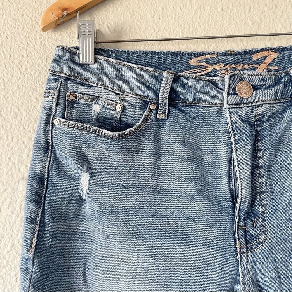 Seven7 Slim Flare Jeans Women’s 10 Blue Light Wash High Rise Ripped Boho Stretch - Picture 12 of 12